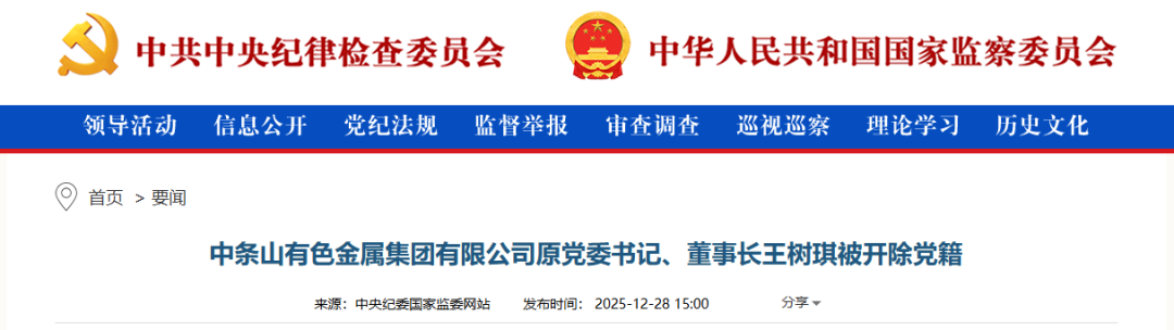 中条山有色金属集团原董事长王树琪被查
