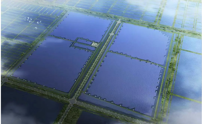 华电盐城390MW渔光互补光伏项目开工