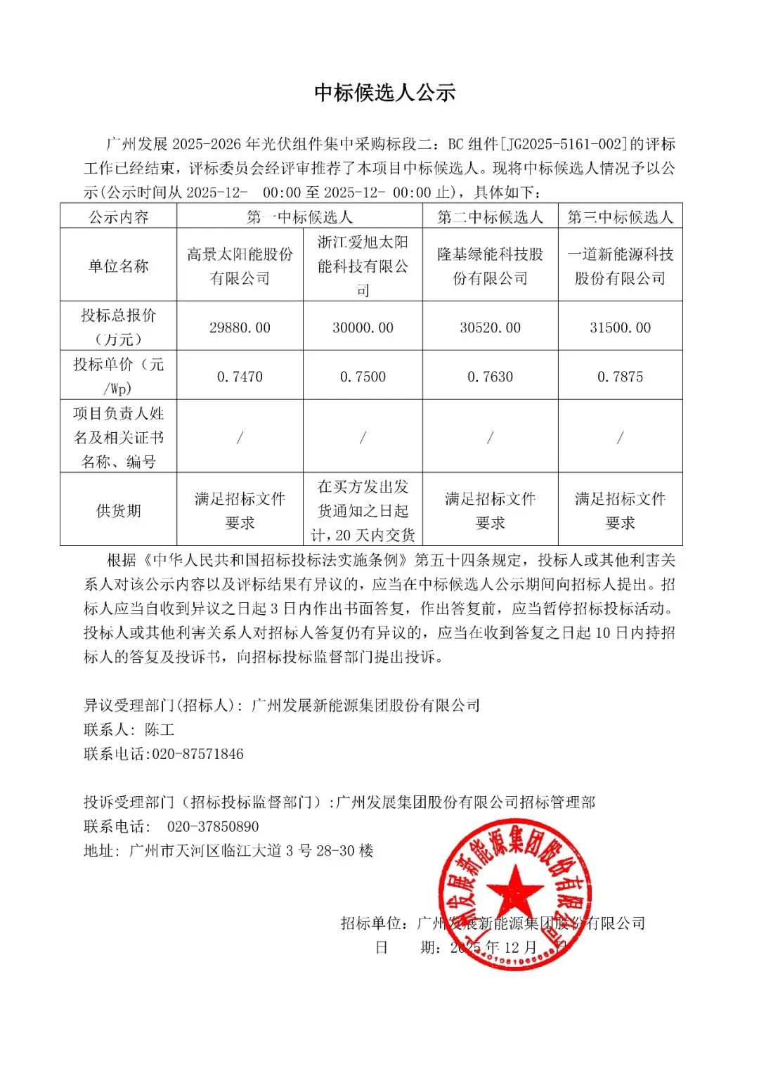 晶科、隆基、爱旭、晶澳、一道等7企入围，1.2GW组件集采