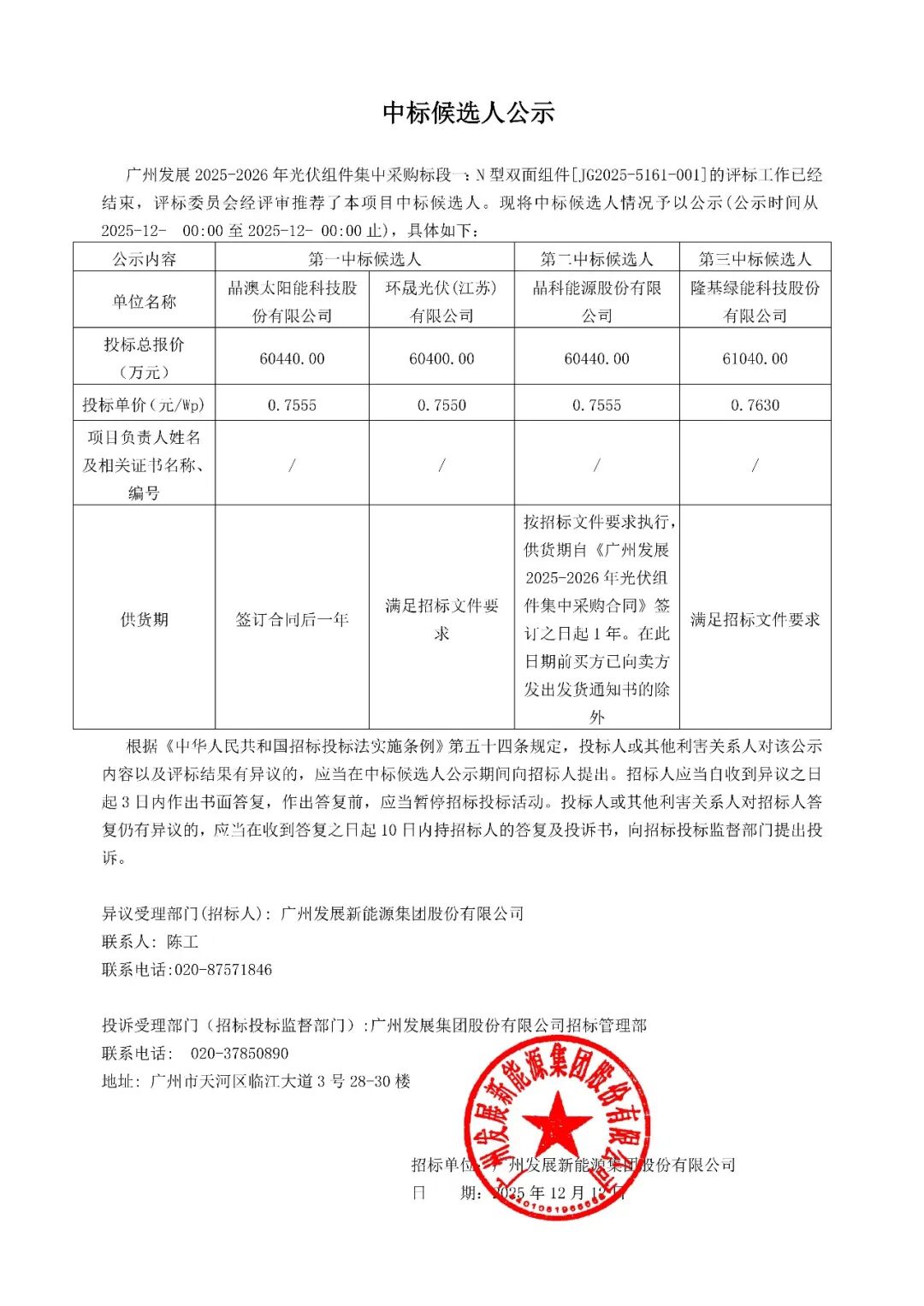 晶科、隆基、爱旭、晶澳、一道等7企入围，1.2GW组件集采