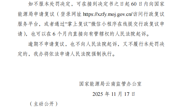 国能峨山新能源公司被处罚