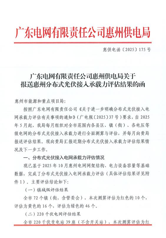 广东惠东县分布式光伏接入电网承载力评估结果公布
