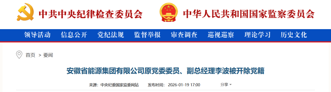 安徽能源集团原副总经理李波被查